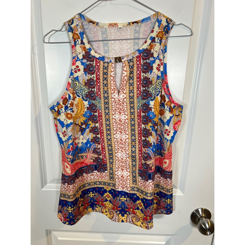Unbranded Womens Tank Top Bohemian Paisley Print Blue Red Size M